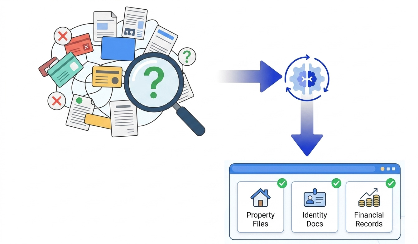 AI-based document identification recognizing ID proofs like Aadhaar, PAN and onboarding documents without manual rules.